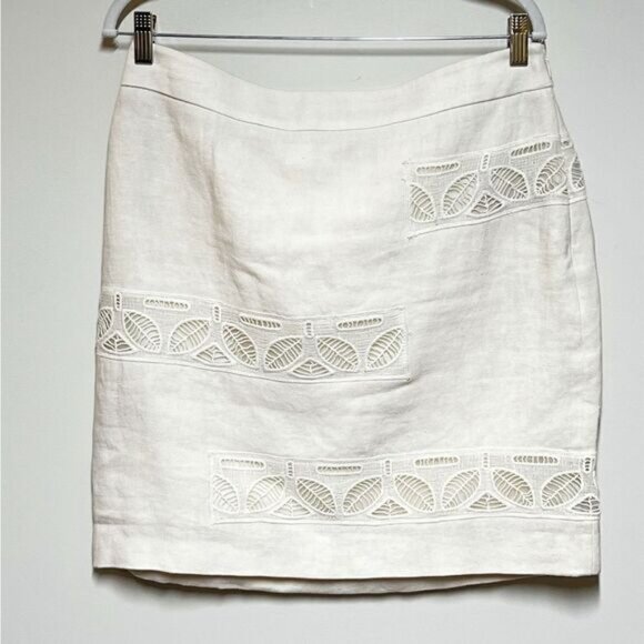 Moulinette Soeurs by Anthropologie Ivory embroidered Leaf linen skirt size 8 - Picture 1 of 5